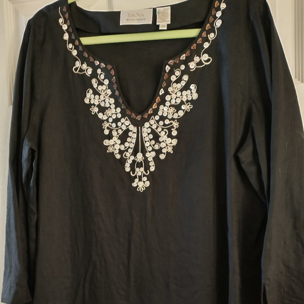 Black linen tunic blouse